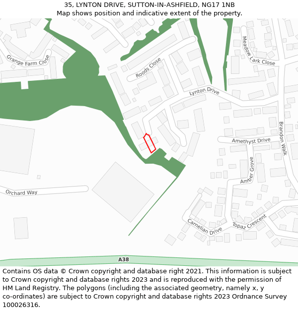 35, LYNTON DRIVE, SUTTON-IN-ASHFIELD, NG17 1NB: Location map and indicative extent of plot