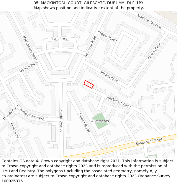 35, MACKINTOSH COURT, GILESGATE, DURHAM, DH1 1PY: Location map and indicative extent of plot