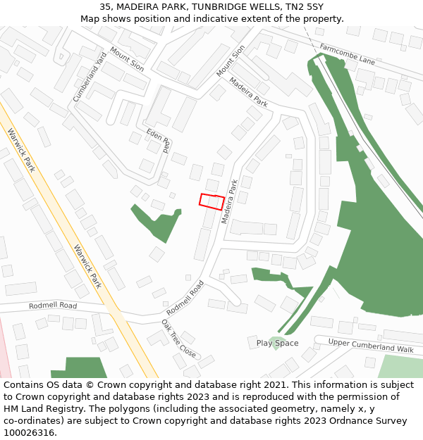 35, MADEIRA PARK, TUNBRIDGE WELLS, TN2 5SY: Location map and indicative extent of plot