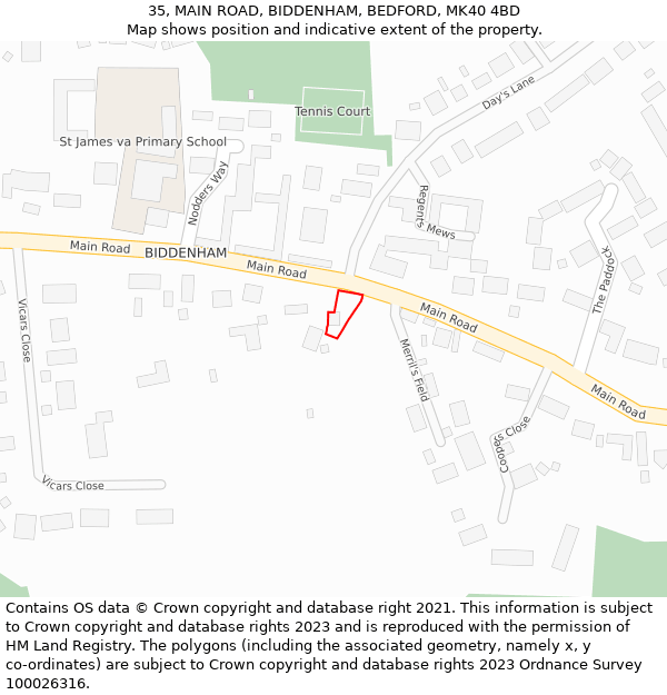 35, MAIN ROAD, BIDDENHAM, BEDFORD, MK40 4BD: Location map and indicative extent of plot