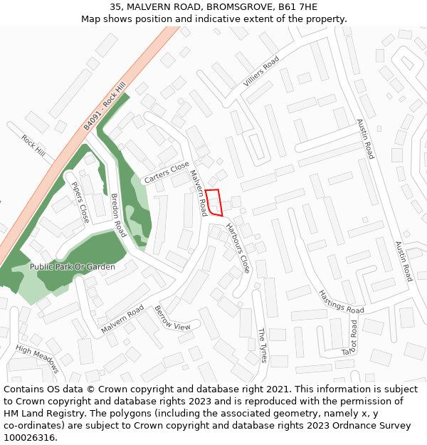 35, MALVERN ROAD, BROMSGROVE, B61 7HE: Location map and indicative extent of plot