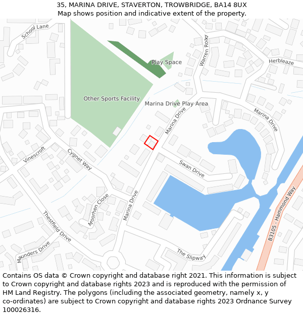 35, MARINA DRIVE, STAVERTON, TROWBRIDGE, BA14 8UX: Location map and indicative extent of plot