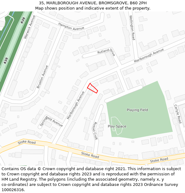35, MARLBOROUGH AVENUE, BROMSGROVE, B60 2PH: Location map and indicative extent of plot