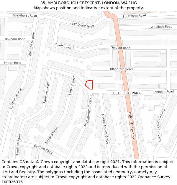 35, MARLBOROUGH CRESCENT, LONDON, W4 1HG: Location map and indicative extent of plot