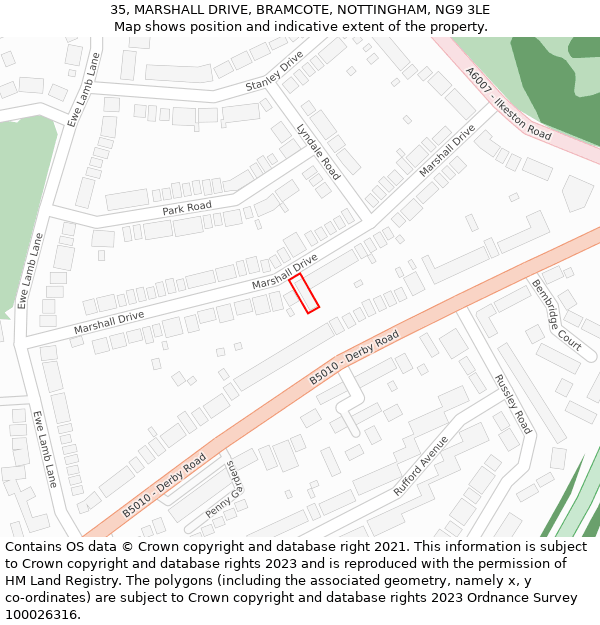 35, MARSHALL DRIVE, BRAMCOTE, NOTTINGHAM, NG9 3LE: Location map and indicative extent of plot