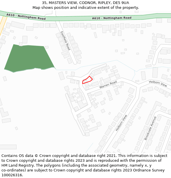 35, MASTERS VIEW, CODNOR, RIPLEY, DE5 9UA: Location map and indicative extent of plot