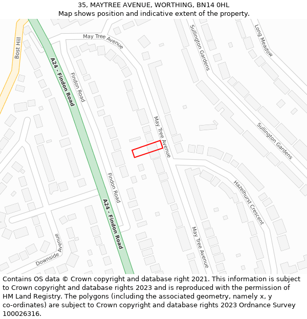 35, MAYTREE AVENUE, WORTHING, BN14 0HL: Location map and indicative extent of plot