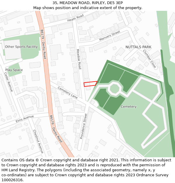 35, MEADOW ROAD, RIPLEY, DE5 3EP: Location map and indicative extent of plot