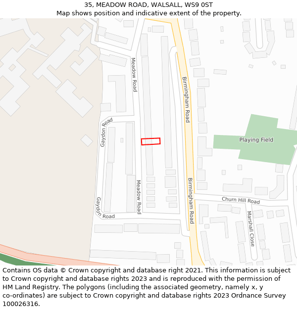 35, MEADOW ROAD, WALSALL, WS9 0ST: Location map and indicative extent of plot