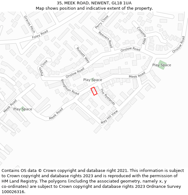 35, MEEK ROAD, NEWENT, GL18 1UA: Location map and indicative extent of plot