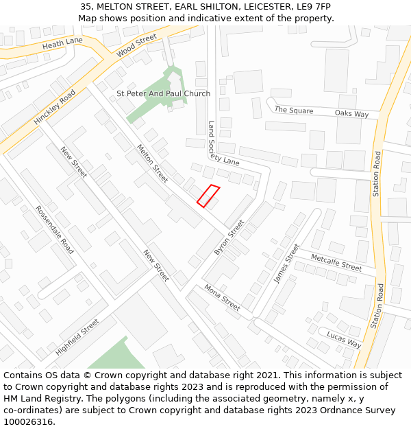 35, MELTON STREET, EARL SHILTON, LEICESTER, LE9 7FP: Location map and indicative extent of plot