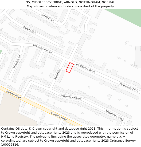 35, MIDDLEBECK DRIVE, ARNOLD, NOTTINGHAM, NG5 8AL: Location map and indicative extent of plot