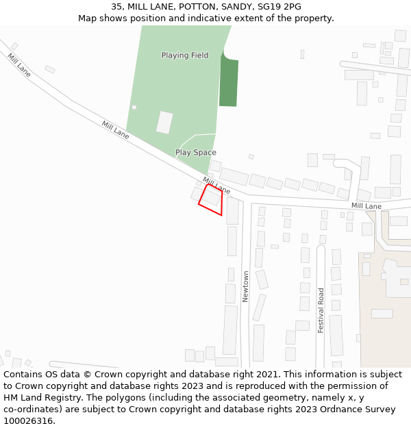 35, MILL LANE, POTTON, SANDY, SG19 2PG: Location map and indicative extent of plot