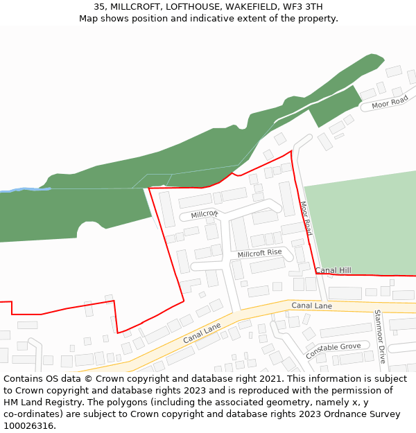 35, MILLCROFT, LOFTHOUSE, WAKEFIELD, WF3 3TH: Location map and indicative extent of plot