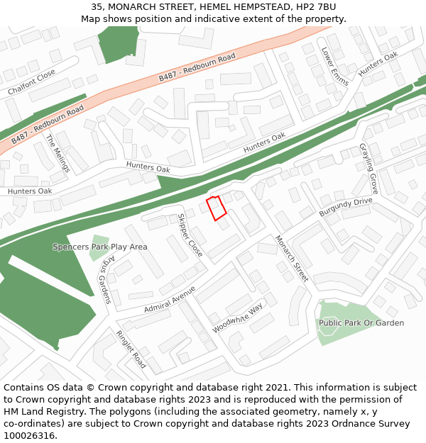35, MONARCH STREET, HEMEL HEMPSTEAD, HP2 7BU: Location map and indicative extent of plot