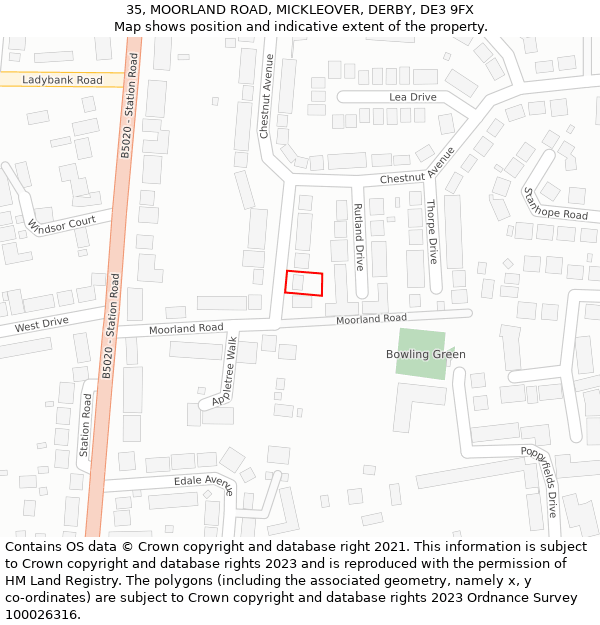 35, MOORLAND ROAD, MICKLEOVER, DERBY, DE3 9FX: Location map and indicative extent of plot