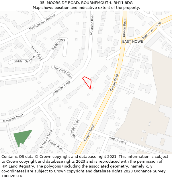 35, MOORSIDE ROAD, BOURNEMOUTH, BH11 8DG: Location map and indicative extent of plot