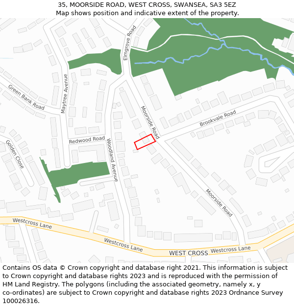 35, MOORSIDE ROAD, WEST CROSS, SWANSEA, SA3 5EZ: Location map and indicative extent of plot