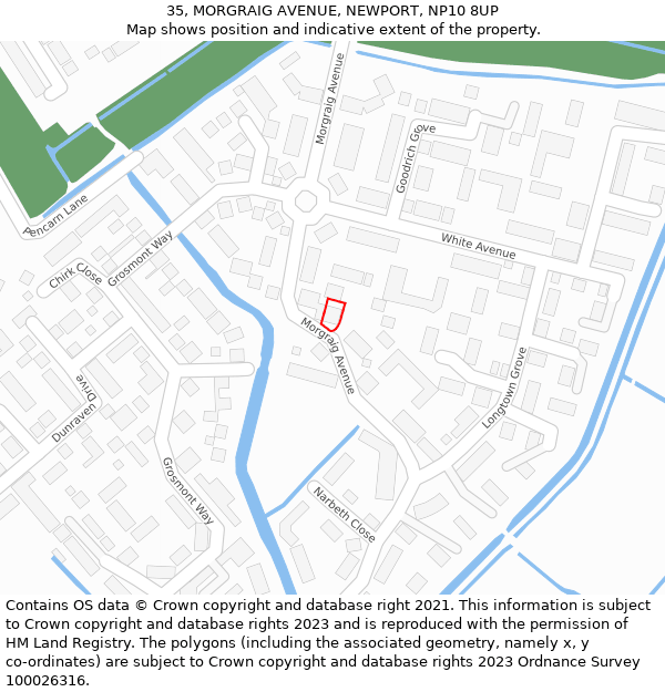 35, MORGRAIG AVENUE, NEWPORT, NP10 8UP: Location map and indicative extent of plot