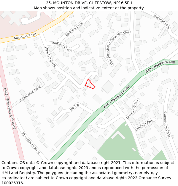 35, MOUNTON DRIVE, CHEPSTOW, NP16 5EH: Location map and indicative extent of plot