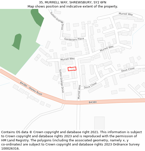 35, MURRELL WAY, SHREWSBURY, SY2 6FN: Location map and indicative extent of plot