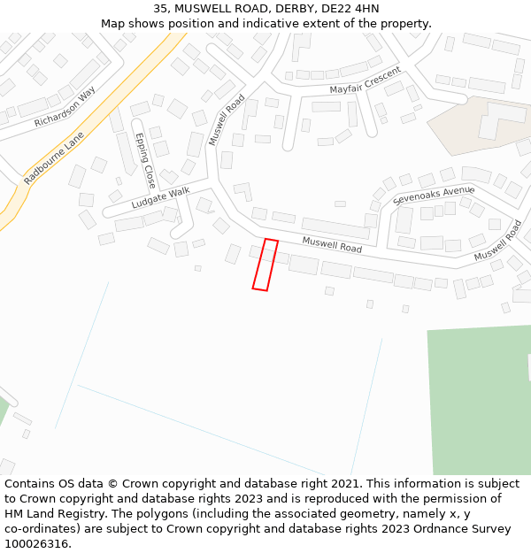 35, MUSWELL ROAD, DERBY, DE22 4HN: Location map and indicative extent of plot