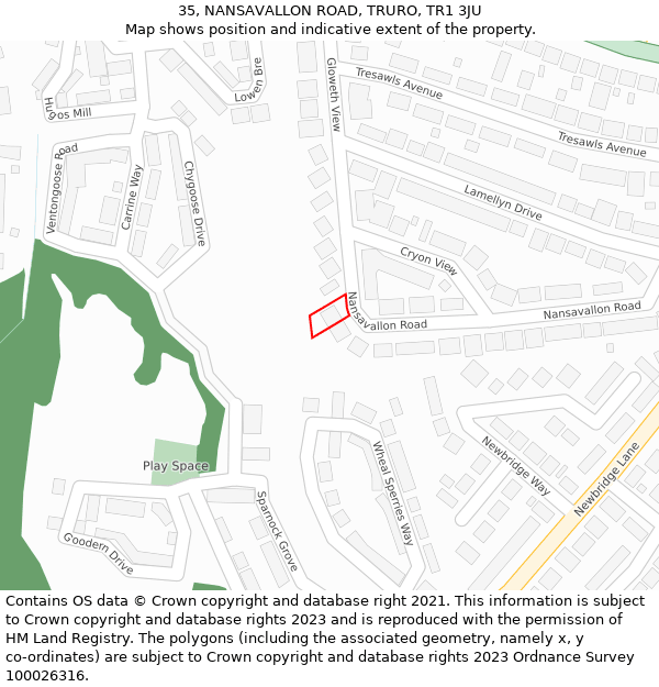 35, NANSAVALLON ROAD, TRURO, TR1 3JU: Location map and indicative extent of plot