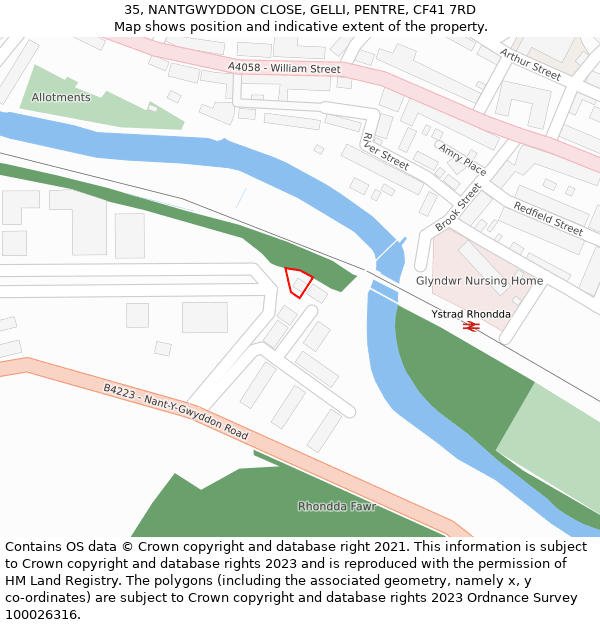 35, NANTGWYDDON CLOSE, GELLI, PENTRE, CF41 7RD: Location map and indicative extent of plot