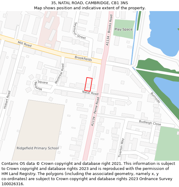 35, NATAL ROAD, CAMBRIDGE, CB1 3NS: Location map and indicative extent of plot