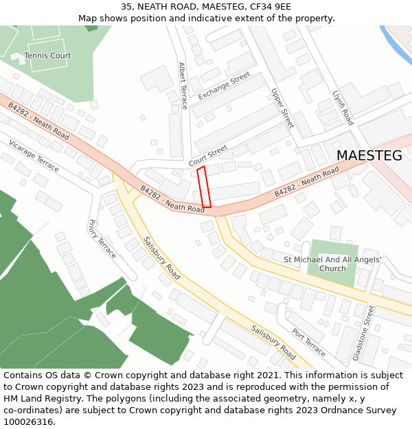 35, NEATH ROAD, MAESTEG, CF34 9EE: Location map and indicative extent of plot