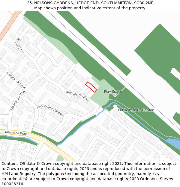 35, NELSONS GARDENS, HEDGE END, SOUTHAMPTON, SO30 2NE: Location map and indicative extent of plot