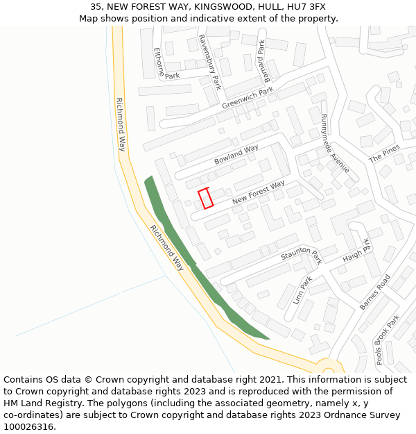 35, NEW FOREST WAY, KINGSWOOD, HULL, HU7 3FX: Location map and indicative extent of plot