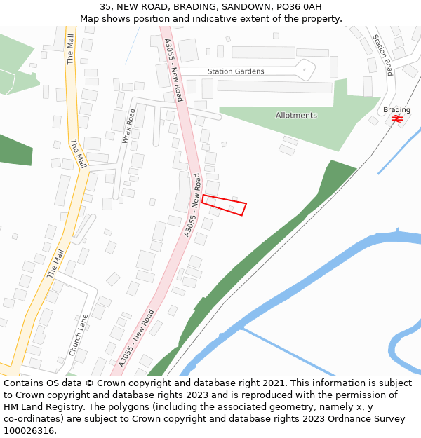 35, NEW ROAD, BRADING, SANDOWN, PO36 0AH: Location map and indicative extent of plot