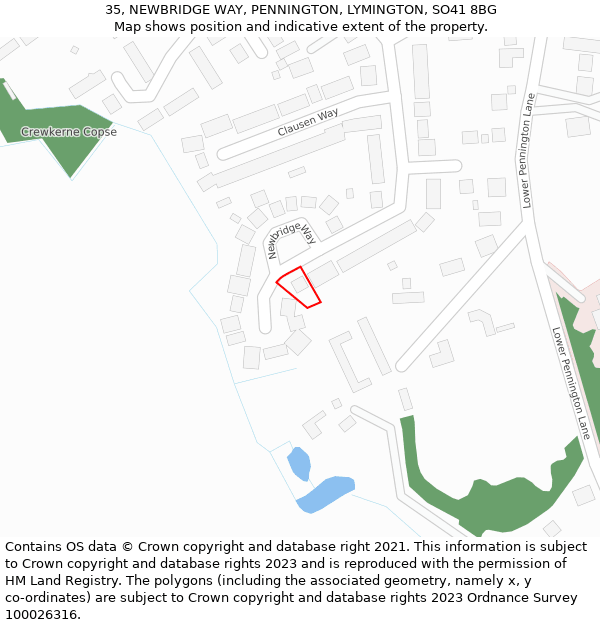 35, NEWBRIDGE WAY, PENNINGTON, LYMINGTON, SO41 8BG: Location map and indicative extent of plot