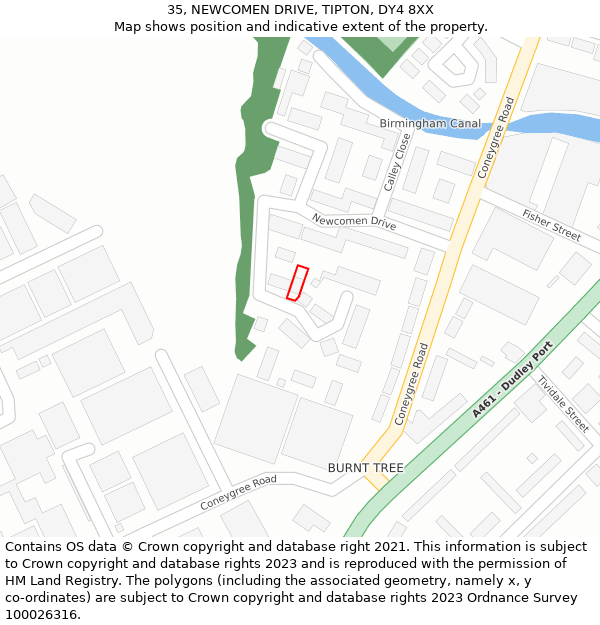 35, NEWCOMEN DRIVE, TIPTON, DY4 8XX: Location map and indicative extent of plot