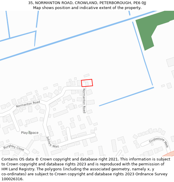 35, NORMANTON ROAD, CROWLAND, PETERBOROUGH, PE6 0JJ: Location map and indicative extent of plot