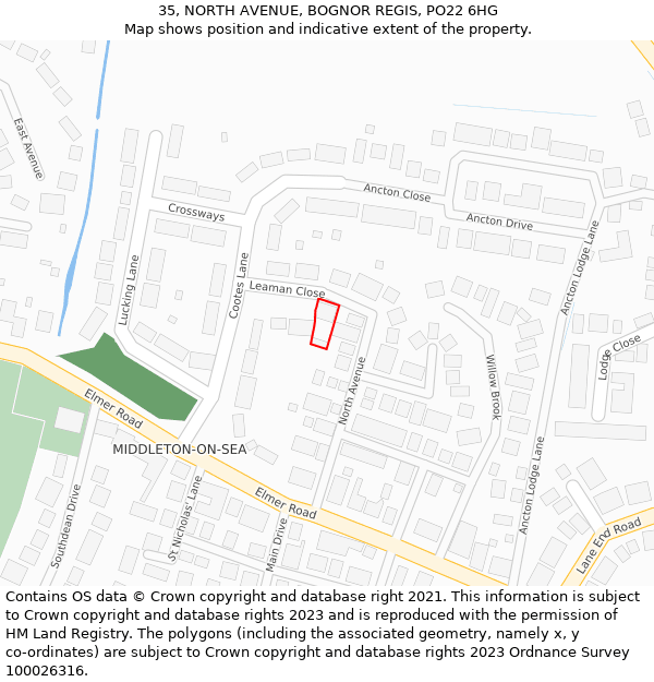 35, NORTH AVENUE, BOGNOR REGIS, PO22 6HG: Location map and indicative extent of plot