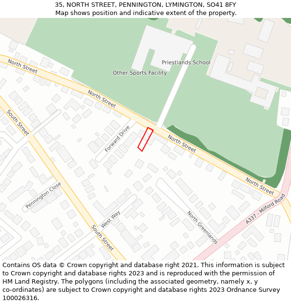 35, NORTH STREET, PENNINGTON, LYMINGTON, SO41 8FY: Location map and indicative extent of plot