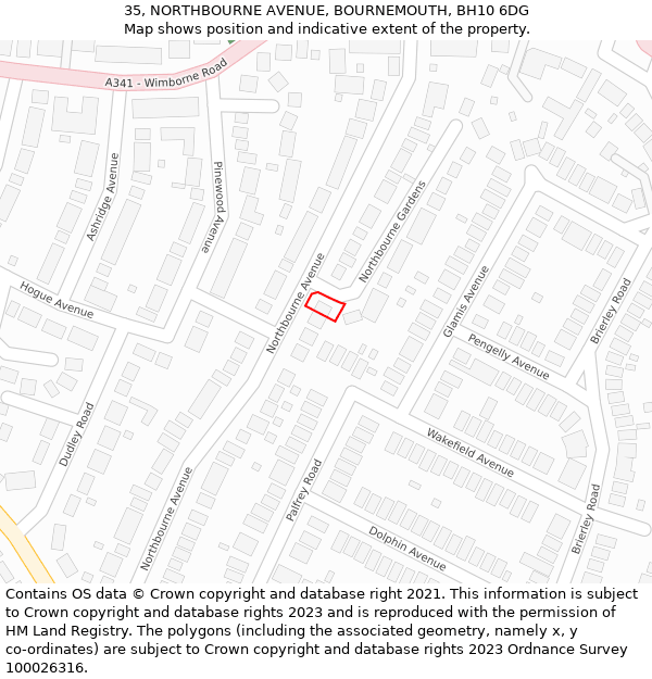 35, NORTHBOURNE AVENUE, BOURNEMOUTH, BH10 6DG: Location map and indicative extent of plot