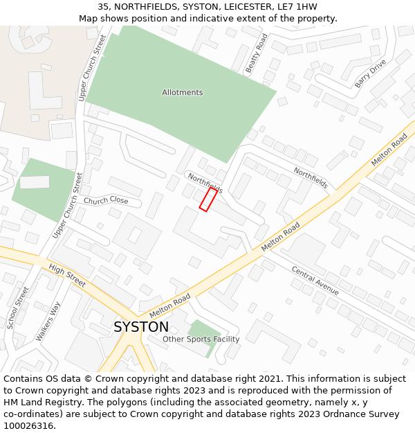 35, NORTHFIELDS, SYSTON, LEICESTER, LE7 1HW: Location map and indicative extent of plot