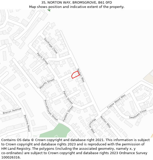 35, NORTON WAY, BROMSGROVE, B61 0FD: Location map and indicative extent of plot