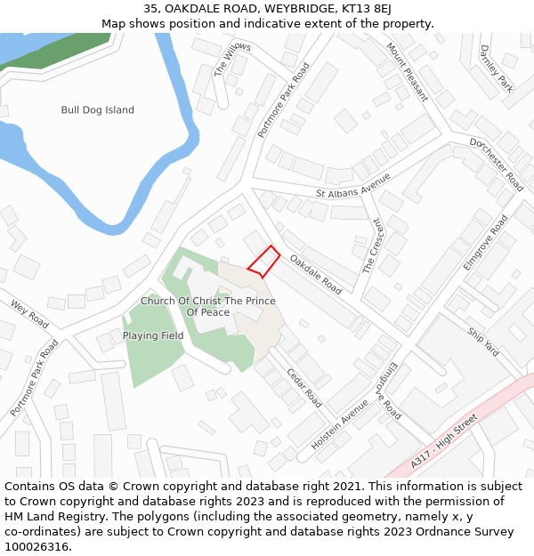 35, OAKDALE ROAD, WEYBRIDGE, KT13 8EJ: Location map and indicative extent of plot