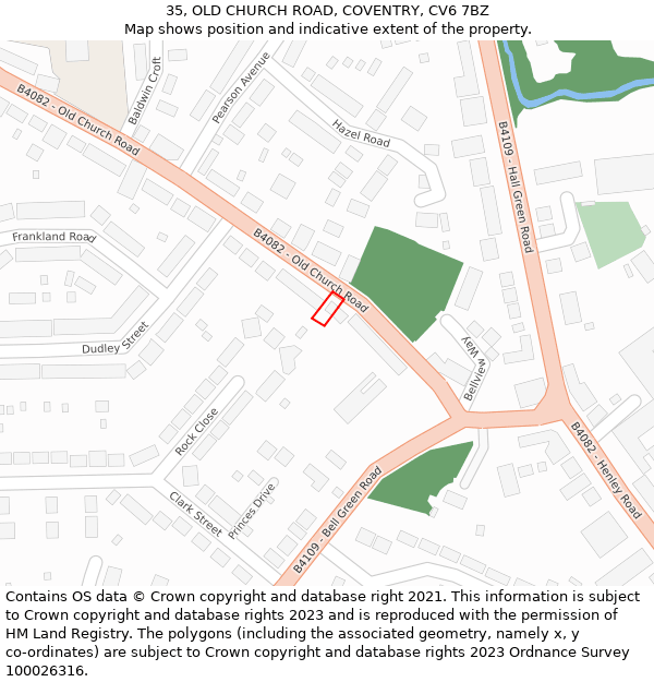 35, OLD CHURCH ROAD, COVENTRY, CV6 7BZ: Location map and indicative extent of plot