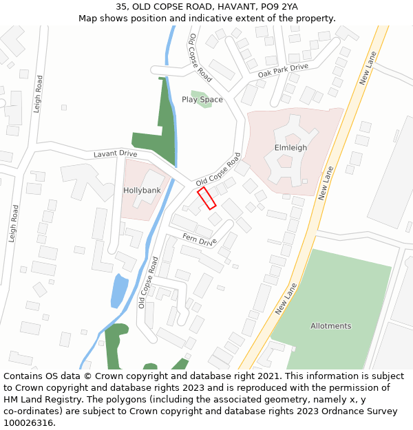 35, OLD COPSE ROAD, HAVANT, PO9 2YA: Location map and indicative extent of plot