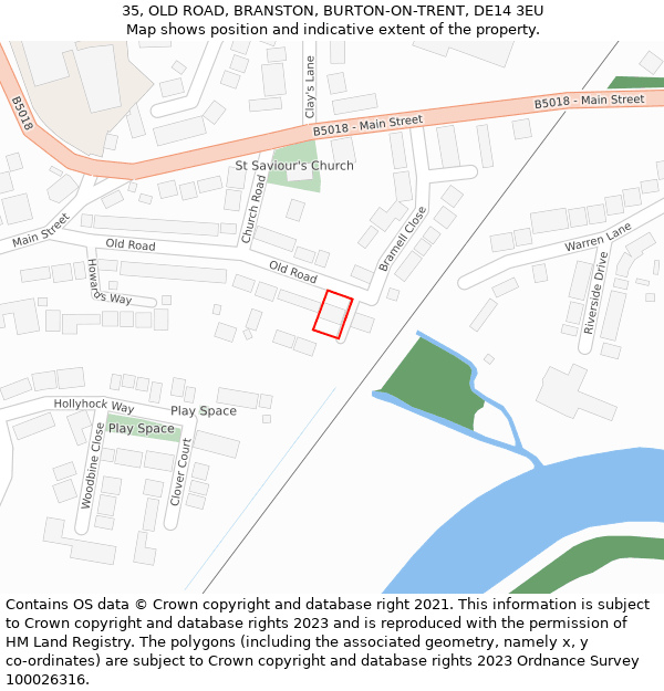 35, OLD ROAD, BRANSTON, BURTON-ON-TRENT, DE14 3EU: Location map and indicative extent of plot