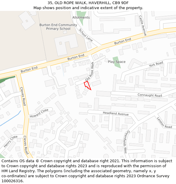 35, OLD ROPE WALK, HAVERHILL, CB9 9DF: Location map and indicative extent of plot