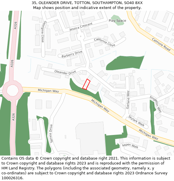 35, OLEANDER DRIVE, TOTTON, SOUTHAMPTON, SO40 8XX: Location map and indicative extent of plot