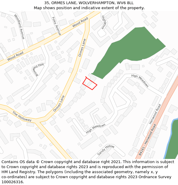 35, ORMES LANE, WOLVERHAMPTON, WV6 8LL: Location map and indicative extent of plot