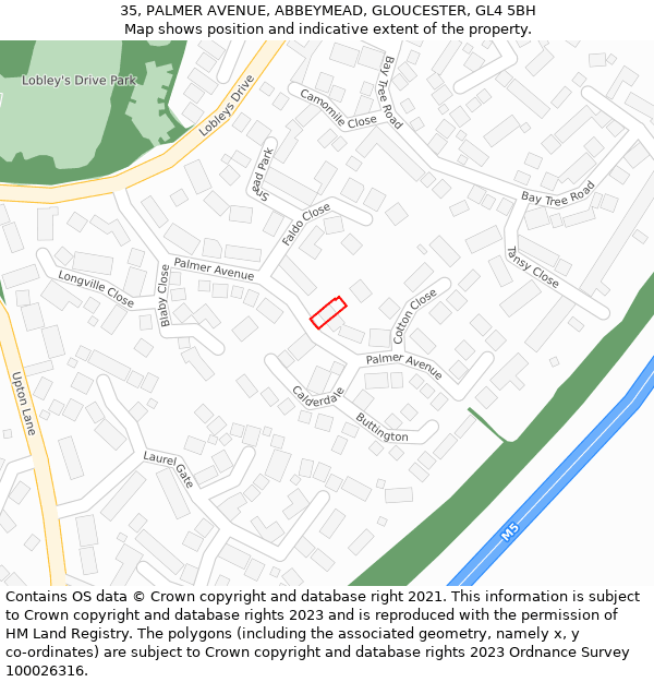 35, PALMER AVENUE, ABBEYMEAD, GLOUCESTER, GL4 5BH: Location map and indicative extent of plot