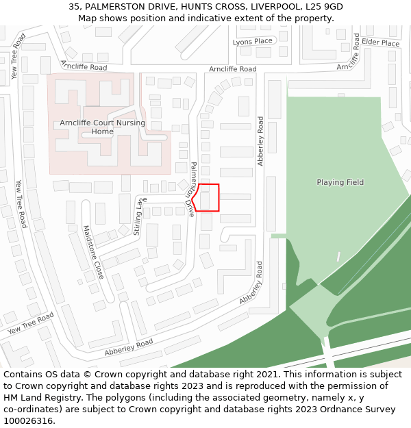35, PALMERSTON DRIVE, HUNTS CROSS, LIVERPOOL, L25 9GD: Location map and indicative extent of plot